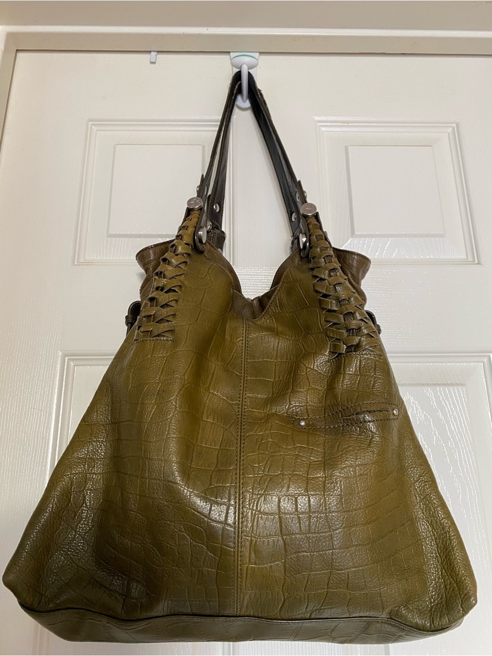 b. makowsky Olive Croc-Embossed Shoulder Hobo